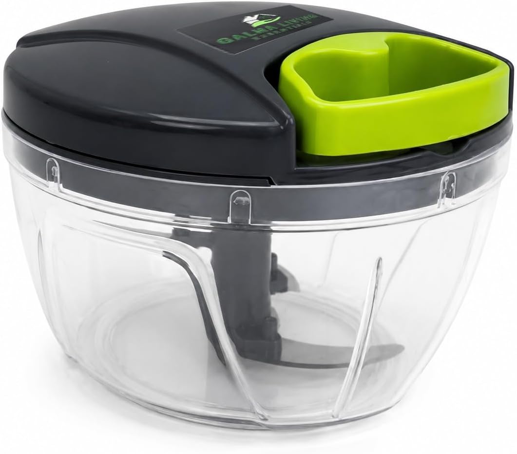 Manual Food Chopper, Hand Pull Vegetable Chopper with Stainless Steel Blades, Multi-Function Food Processor for Onion, Garlic, Meat & Fruits (600ml)