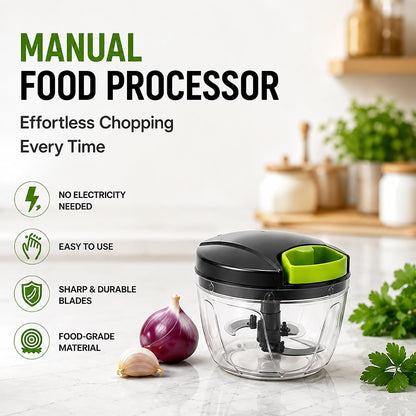 Manual Food Chopper, Hand Pull Vegetable Chopper with Stainless Steel Blades, Multi-Function Food Processor for Onion, Garlic, Meat & Fruits (600ml)