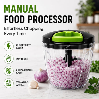 Manual Food Chopper, Hand Pull Vegetable Chopper with Stainless Steel Blades, Multi-Function Food Processor for Onion, Garlic, Meat & Fruits (600ml)
