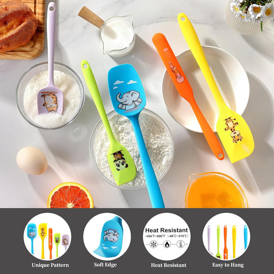 5PCS Silicone Rubber Spatula Set, Heat Resistant Food Grade Spatulas for kitchen Use, Cooking and Baking, Dishwasher Safe