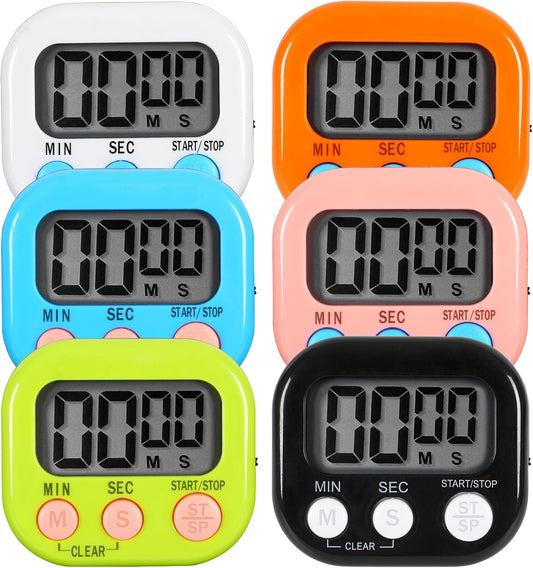 6 Pack Multi-Function Electronic Timer, Learning Management, Suitable for Kitchen, Study, Work, Exercise Training, Outdoor Activities(not Including Battery)