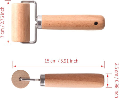 Wooden Dough Roller Small Single Wheel Handheld Rolling Pin for Pastry Pizza Baking Handmade Beechwood Kitchen Tool(5.91 x 2.76Inch)