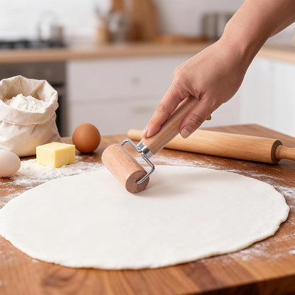 Wooden Dough Roller Small Single Wheel Handheld Rolling Pin for Pastry Pizza Baking Handmade Beechwood Kitchen Tool(5.91 x 2.76Inch)
