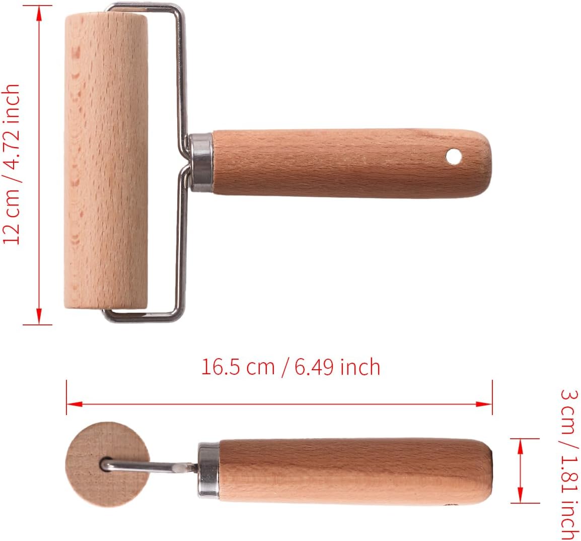 Wooden Dough Roller Small Single Wheel Handheld Rolling Pin for Pastry Pizza Baking Handmade Beechwood Kitchen Tool(5.91 x 2.76Inch)
