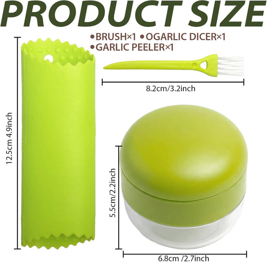 1 Set, 3-in-1 Stainless Steel Garlic Press and Mincer Set with Silicone Peeler, Cleaning Brush, and Storage Container, Multi-Purpose Food Chopper for Easy Garlic Preparation