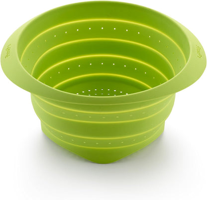 Collapsible Colander, 7 Inch - Compact Silicone Food Strainer, Space-Saving Kitchen Strainer for Pasta, Fruits, Vegetables - BPA-Free & Durable Anti-Slip Handles, Easy to Store & Clean (Green)
