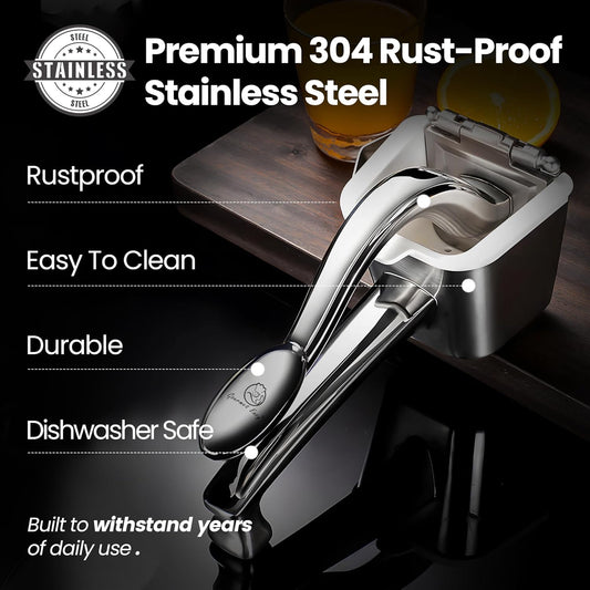Stainless Steel Lemon Squeezer/Citrus Juicer 5-Year Warranty | Heavy-Duty Constructed Stainless Steel, Senior Friendly Easy Press / Clean, Suitable for Lemon, Lime, Orange