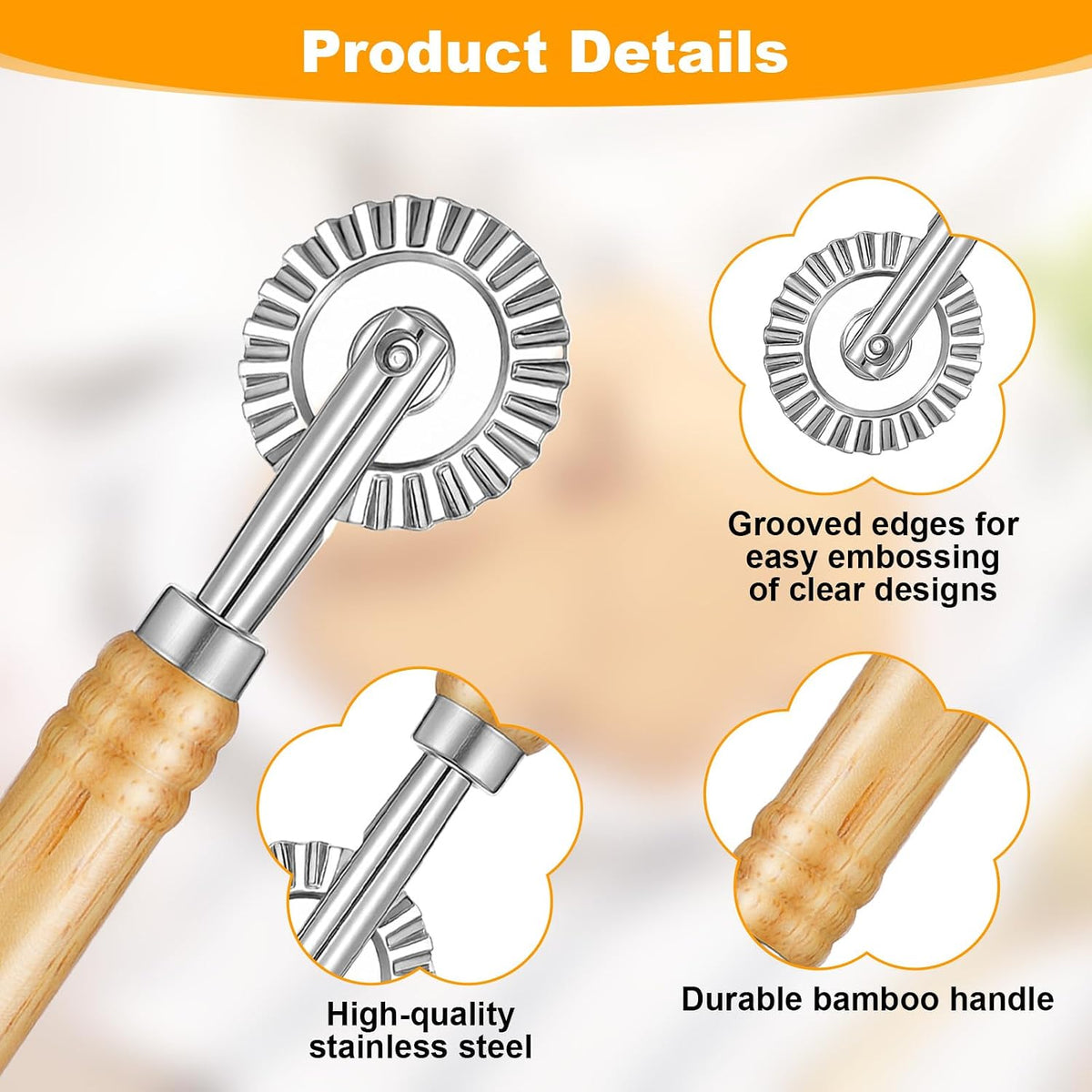 Long Handle Small Cutter Wheel, Pastry and Pasta Cutter Wheel Versatile Crinkle and Pastry Cutters for Effortless Slicing for Ravioli Pasta Dumplings Lasagna Pierogi