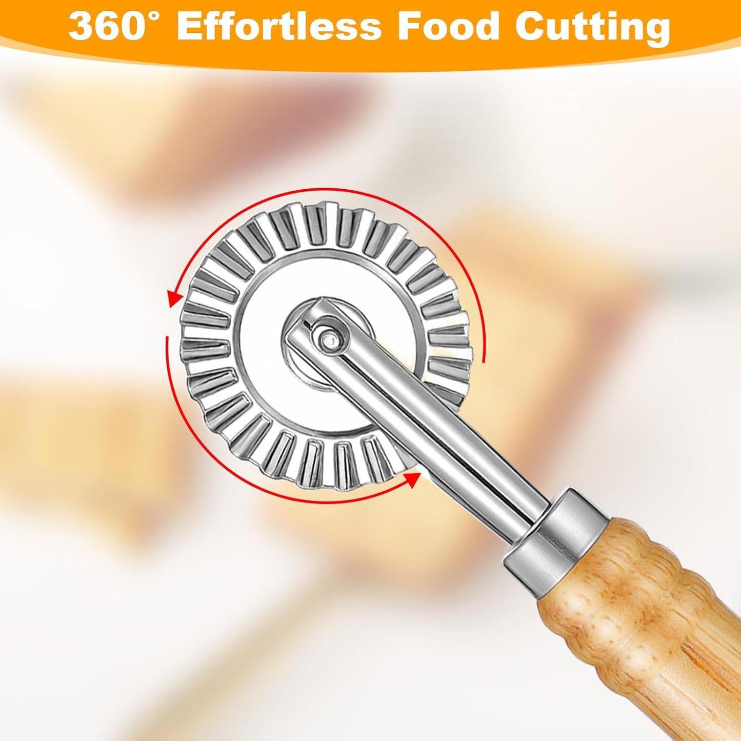 Long Handle Small Cutter Wheel, Pastry and Pasta Cutter Wheel Versatile Crinkle and Pastry Cutters for Effortless Slicing for Ravioli Pasta Dumplings Lasagna Pierogi
