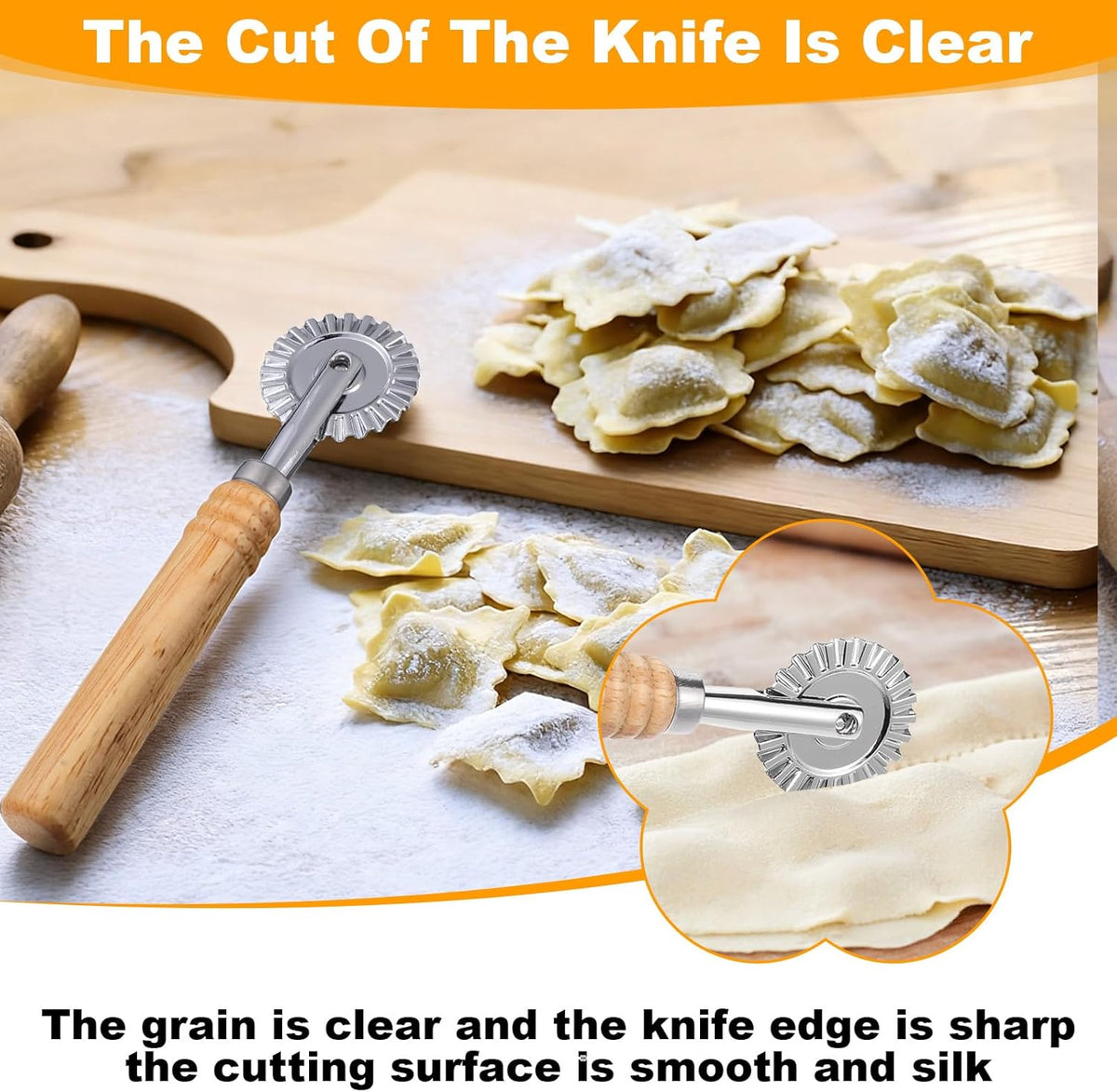 Long Handle Small Cutter Wheel, Pastry and Pasta Cutter Wheel Versatile Crinkle and Pastry Cutters for Effortless Slicing for Ravioli Pasta Dumplings Lasagna Pierogi