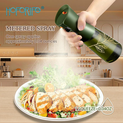 Glass Olive Oil Sprayer for Cooking 7.5 oz (Olive Green & Gold) | Oil Mister, Kitchen Refillable Continuous Oil Spray Bottle for Air Fryer, Portion Control, Leak Proof
