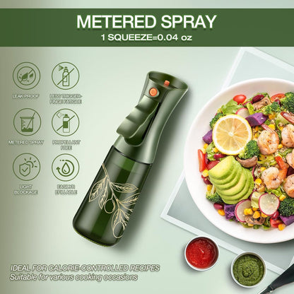 Glass Olive Oil Sprayer for Cooking 7.5 oz (Olive Green & Gold) | Oil Mister, Kitchen Refillable Continuous Oil Spray Bottle for Air Fryer, Portion Control, Leak Proof