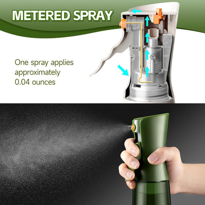 Glass Olive Oil Sprayer for Cooking 7.5 oz (Olive Green & Gold) | Oil Mister, Kitchen Refillable Continuous Oil Spray Bottle for Air Fryer, Portion Control, Leak Proof