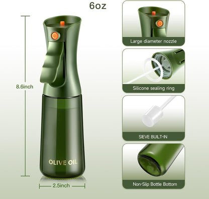 Glass Olive Oil Sprayer for Cooking 7.5 oz (Olive Green & Gold) | Oil Mister, Kitchen Refillable Continuous Oil Spray Bottle for Air Fryer, Portion Control, Leak Proof