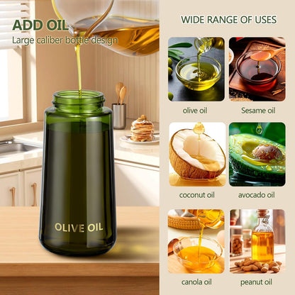 Glass Olive Oil Sprayer for Cooking 7.5 oz (Olive Green & Gold) | Oil Mister, Kitchen Refillable Continuous Oil Spray Bottle for Air Fryer, Portion Control, Leak Proof