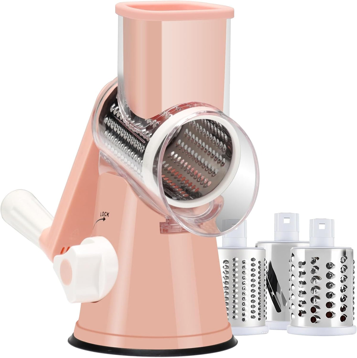 Cheese Grater Hand Crank, Rotary Vegetable Shredder with Handle and Strong Suction base, 3 in 1 Kitchen Speed Spin Veggie Slicer Nut Grinder for Pizza Top, Hash brown, Salad and More (Blue)