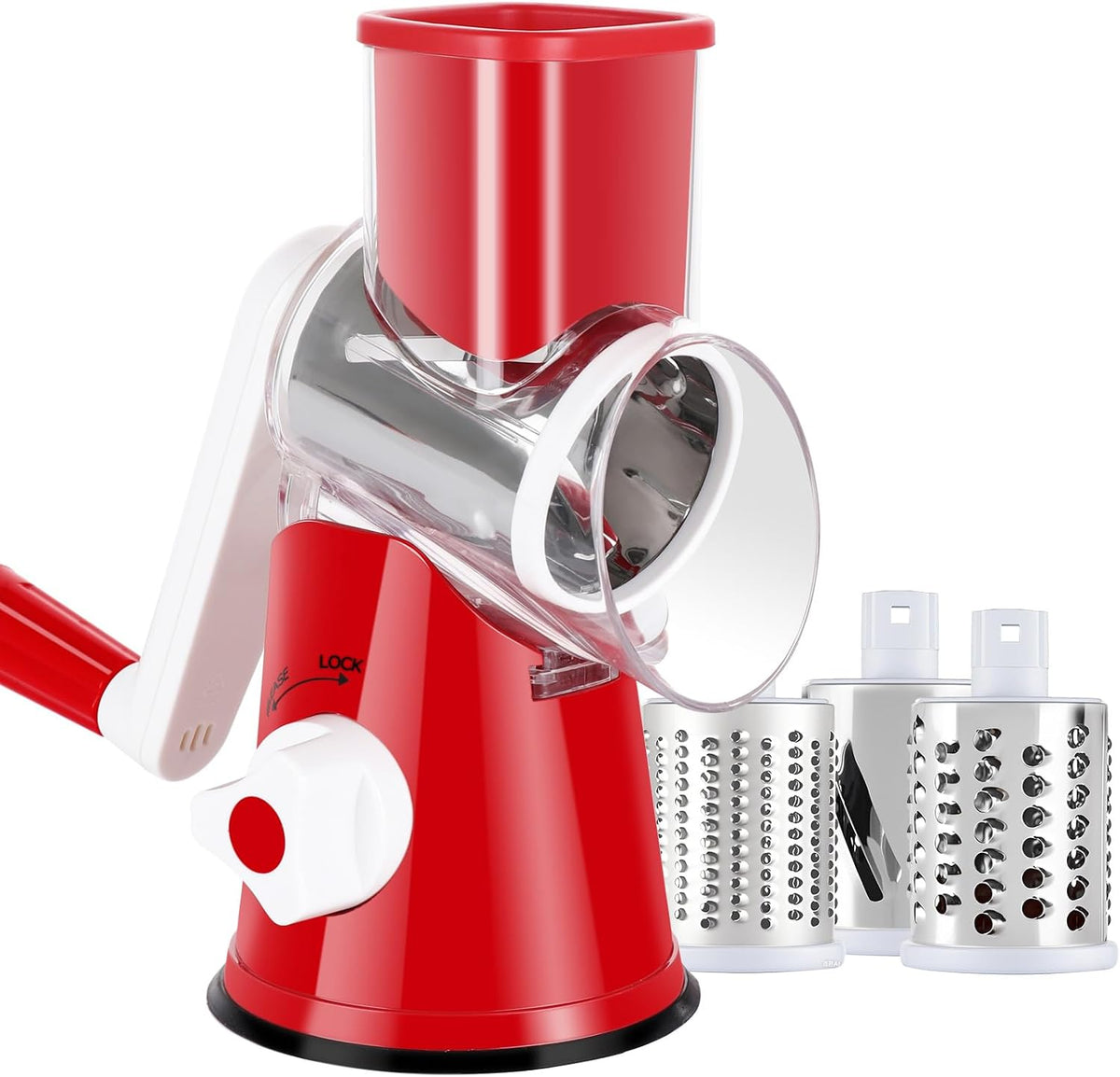 Cheese Grater Hand Crank, Rotary Vegetable Shredder with Handle and Strong Suction base, 3 in 1 Kitchen Speed Spin Veggie Slicer Nut Grinder for Pizza Top, Hash brown, Salad and More (Blue)