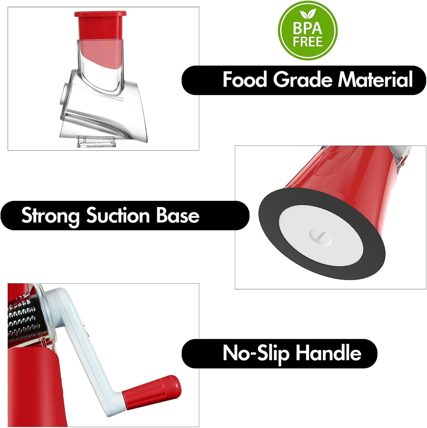 Cheese Grater Hand Crank, Rotary Vegetable Shredder with Handle and Strong Suction base, 3 in 1 Kitchen Speed Spin Veggie Slicer Nut Grinder for Pizza Top, Hash brown, Salad and More (Blue)