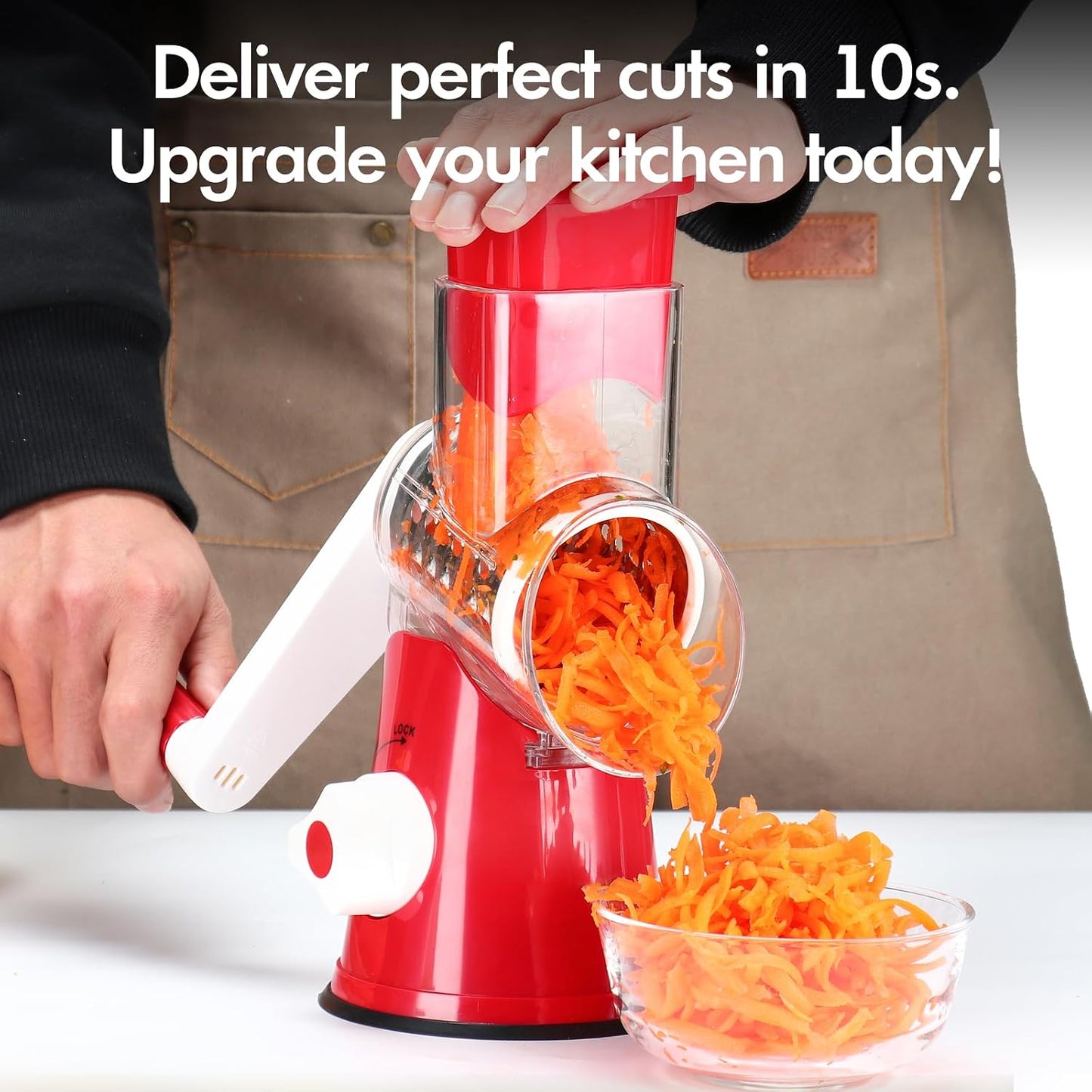 Cheese Grater Hand Crank, Rotary Vegetable Shredder with Handle and Strong Suction base, 3 in 1 Kitchen Speed Spin Veggie Slicer Nut Grinder for Pizza Top, Hash brown, Salad and More (Blue)