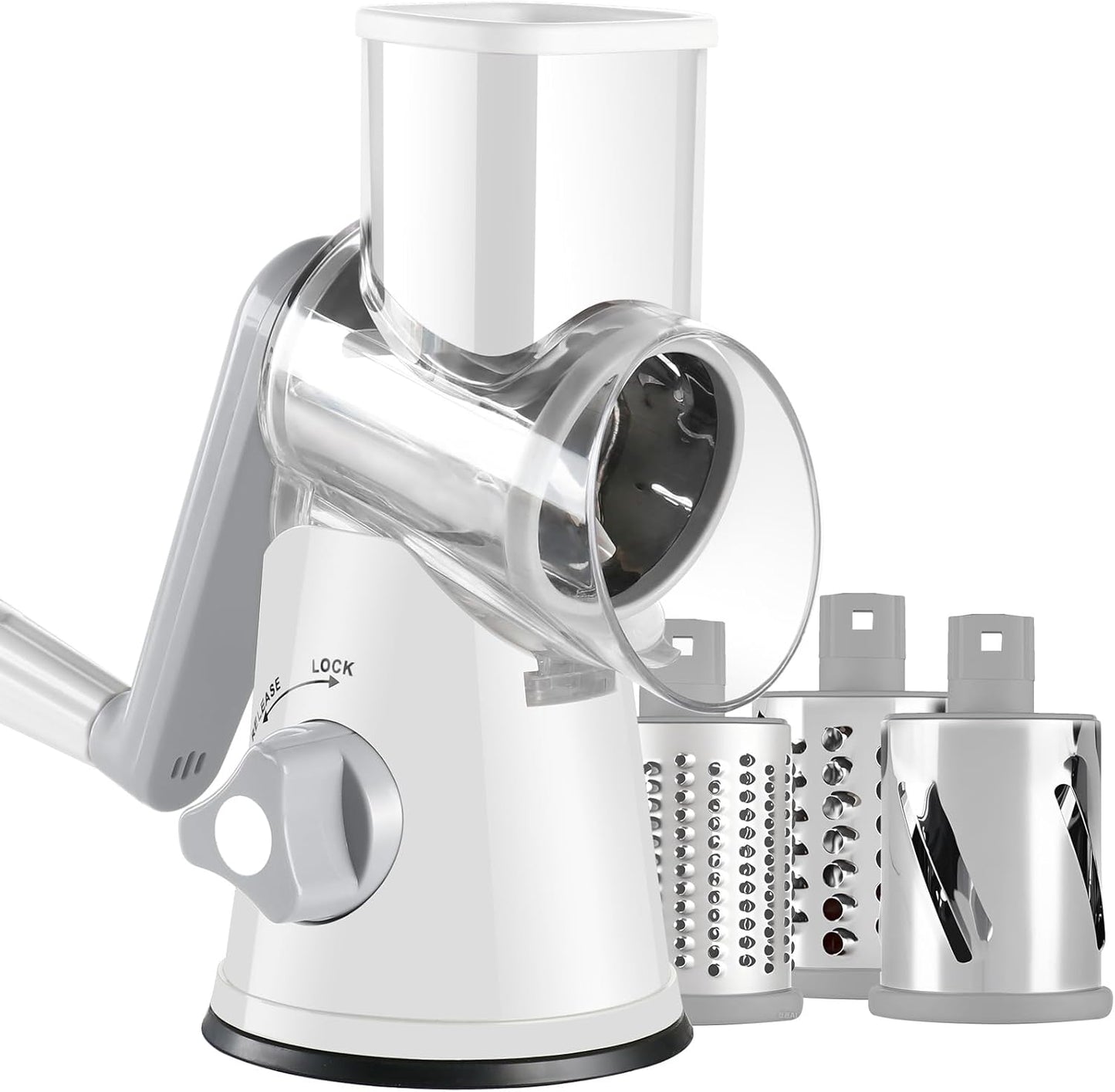 Cheese Grater Hand Crank, Rotary Vegetable Shredder with Handle and Strong Suction base, 3 in 1 Kitchen Speed Spin Veggie Slicer Nut Grinder for Pizza Top, Hash brown, Salad and More (Blue)