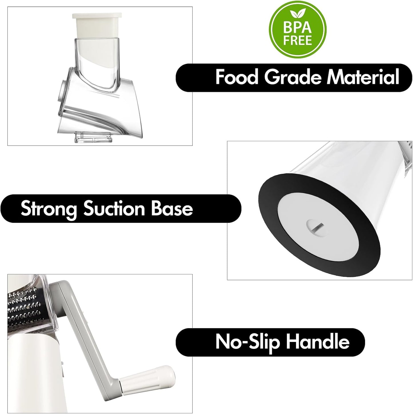 Cheese Grater Hand Crank, Rotary Vegetable Shredder with Handle and Strong Suction base, 3 in 1 Kitchen Speed Spin Veggie Slicer Nut Grinder for Pizza Top, Hash brown, Salad and More (Blue)