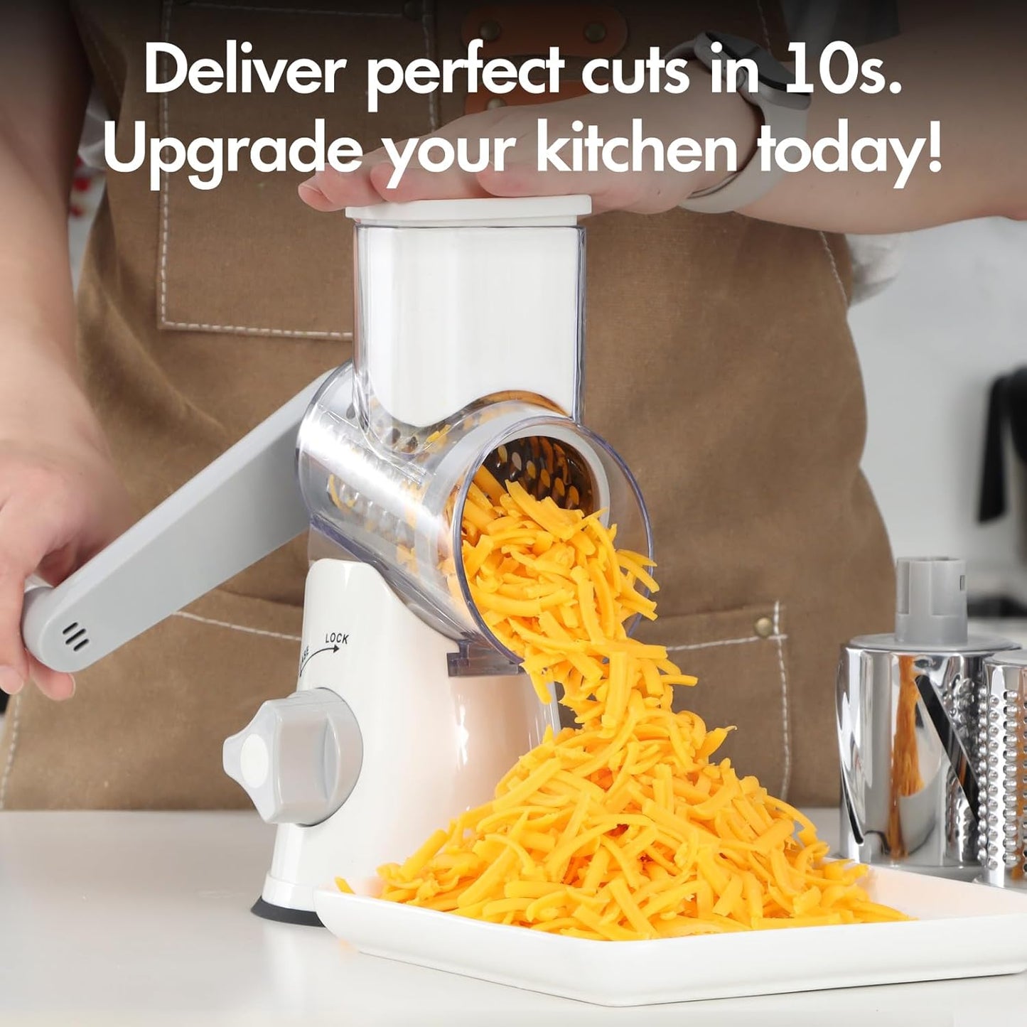 Cheese Grater Hand Crank, Rotary Vegetable Shredder with Handle and Strong Suction base, 3 in 1 Kitchen Speed Spin Veggie Slicer Nut Grinder for Pizza Top, Hash brown, Salad and More (Blue)