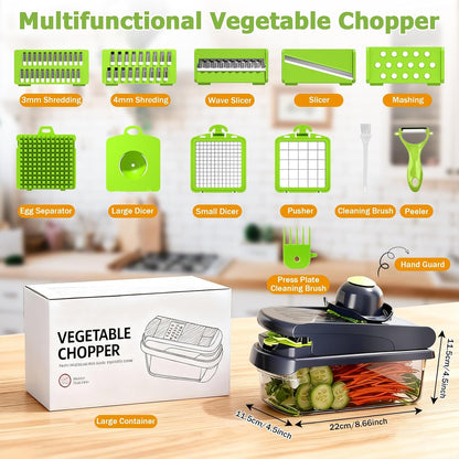 15 in 1 Vegetable Chopper with Container and Stainless Steel Blades