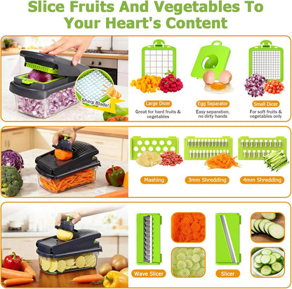 15 in 1 Vegetable Chopper with Container and Stainless Steel Blades