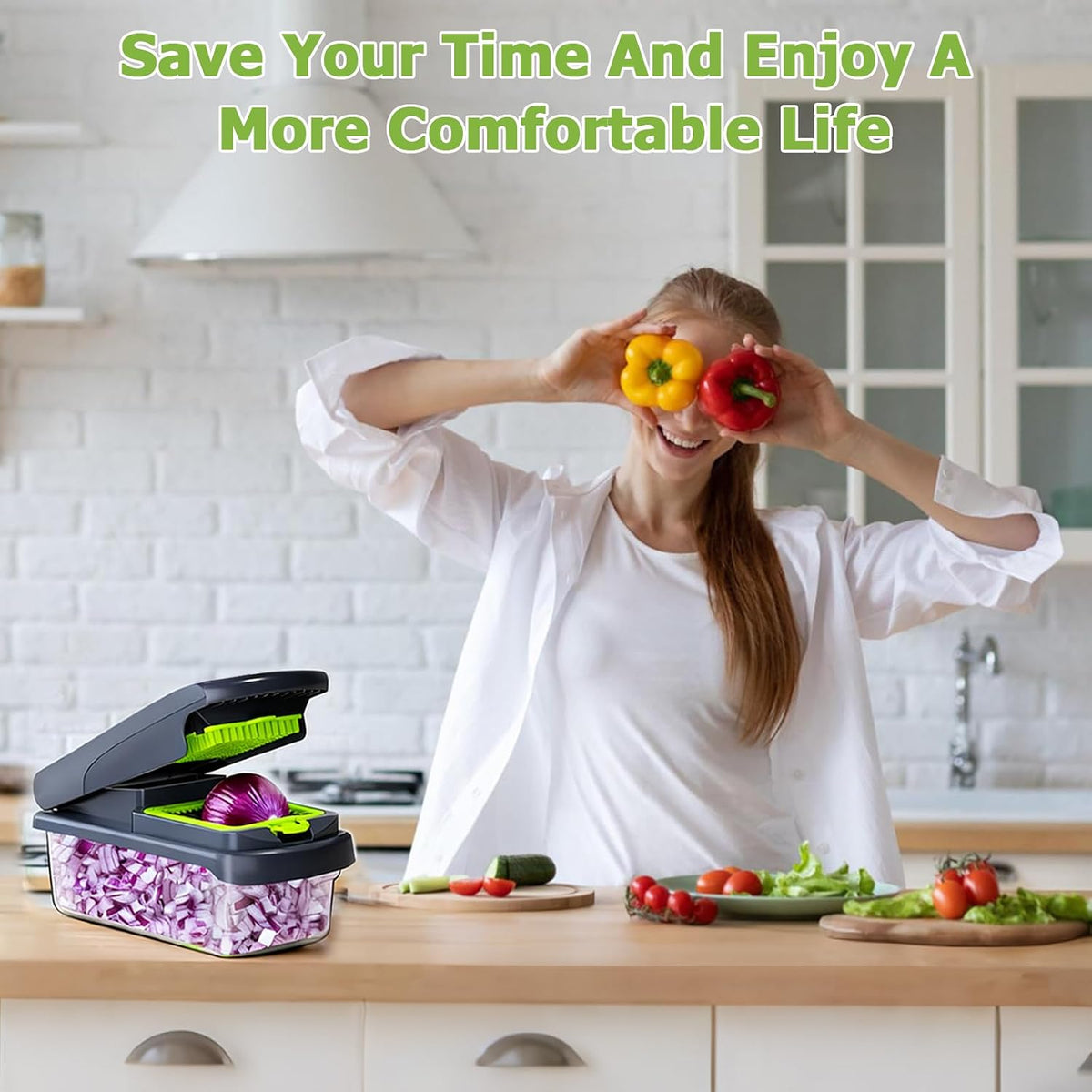 15 in 1 Vegetable Chopper with Container and Stainless Steel Blades