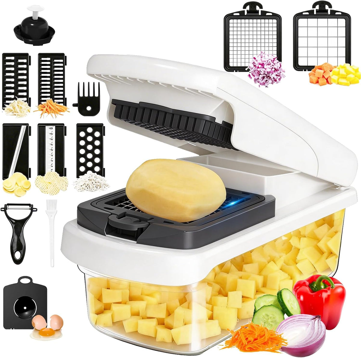 15 in 1 Vegetable Chopper with Container and Stainless Steel Blades