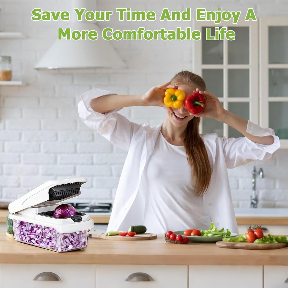 15 in 1 Vegetable Chopper with Container and Stainless Steel Blades