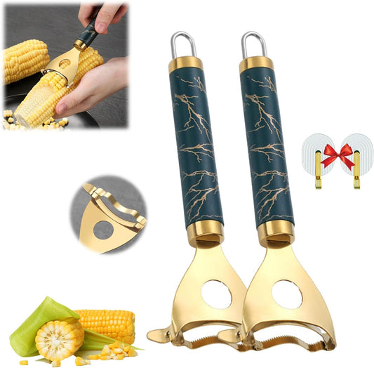 Cob Gobbler Corn Peeler, Cobb Gobbler Corn Shucker, Effortless & Fast Cobb Gobbler - Effortless Corn Stripper, Corn Cob Stripper Tool, Stainless Steel Corn Thresher Tool (2PCS)