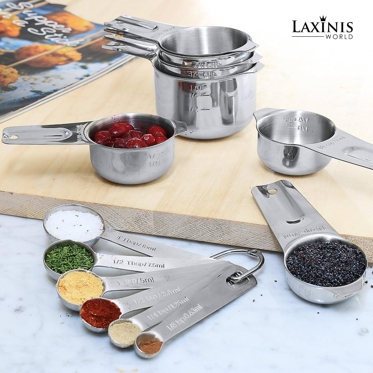 Stainless Steel Measuring Cups and Spoons Set, 13-Piece