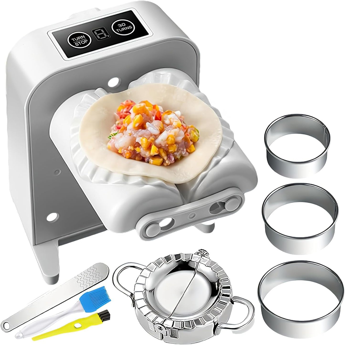 Automatic Dumpling Press Maker Machine, Christmas Birthday Gifts, Household Easy Quick Electric Dumpling Maker Press Machine with Empanada Maker Press,Dough Cutters,Spoon and Brush- For Home Kitchen