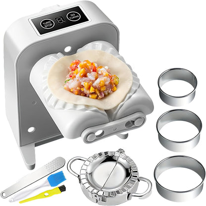 Automatic Dumpling Press Maker Machine, Christmas Birthday Gifts, Household Easy Quick Electric Dumpling Maker Press Machine with Empanada Maker Press,Dough Cutters,Spoon and Brush- For Home Kitchen