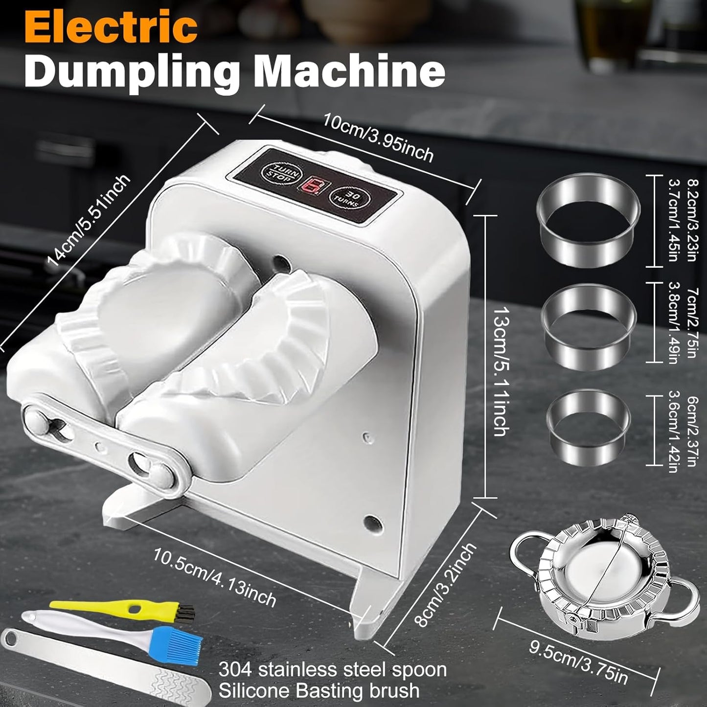 Automatic Dumpling Press Maker Machine, Christmas Birthday Gifts, Household Easy Quick Electric Dumpling Maker Press Machine with Empanada Maker Press,Dough Cutters,Spoon and Brush- For Home Kitchen