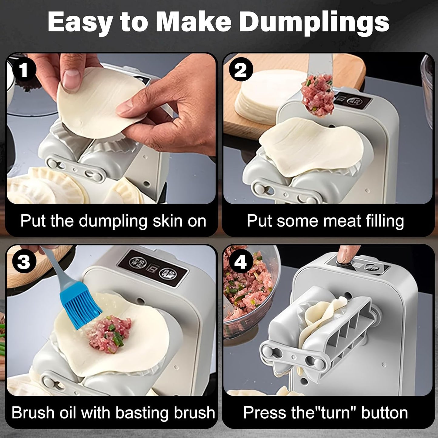 Automatic Dumpling Press Maker Machine, Christmas Birthday Gifts, Household Easy Quick Electric Dumpling Maker Press Machine with Empanada Maker Press,Dough Cutters,Spoon and Brush- For Home Kitchen