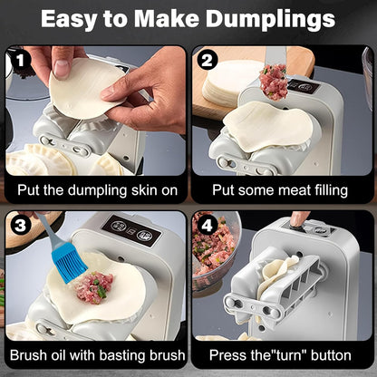 Automatic Dumpling Press Maker Machine, Christmas Birthday Gifts, Household Easy Quick Electric Dumpling Maker Press Machine with Empanada Maker Press,Dough Cutters,Spoon and Brush- For Home Kitchen