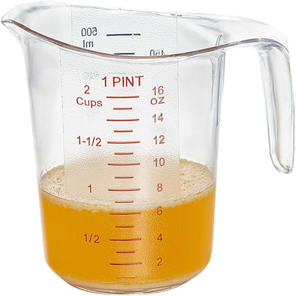 RW Base 1 Pint Measuring Jar 1 Durable Measuring Beaker - Metric And Imperial Units V-Shaped Spout Clear Plastic Measuring Cup Handle With Thumb-Grip Tolerates Up To 248F
