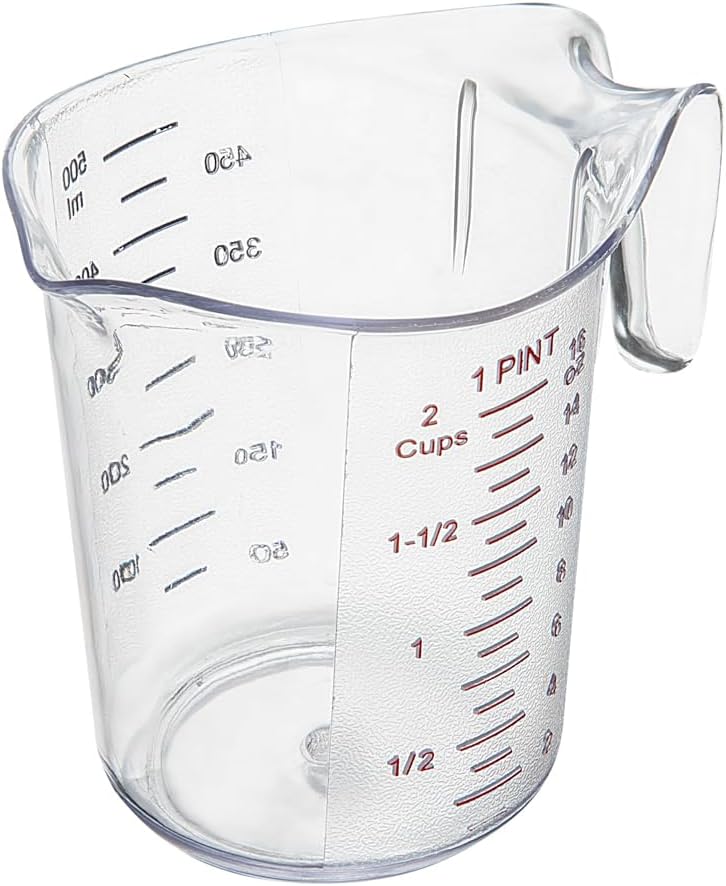 RW Base 1 Pint Measuring Jar 1 Durable Measuring Beaker - Metric And Imperial Units V-Shaped Spout Clear Plastic Measuring Cup Handle With Thumb-Grip Tolerates Up To 248F