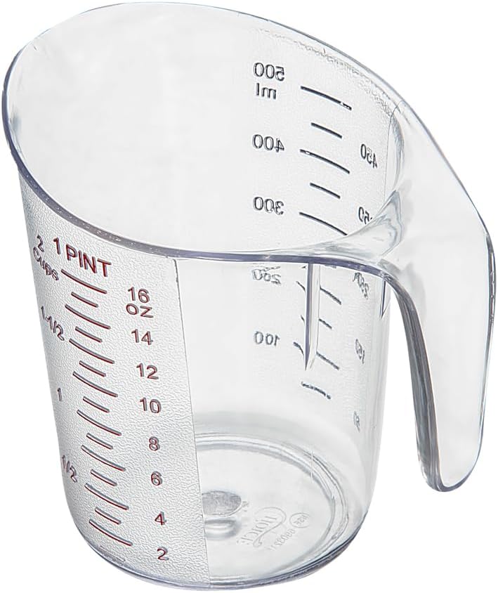 RW Base 1 Pint Measuring Jar 1 Durable Measuring Beaker - Metric And Imperial Units V-Shaped Spout Clear Plastic Measuring Cup Handle With Thumb-Grip Tolerates Up To 248F
