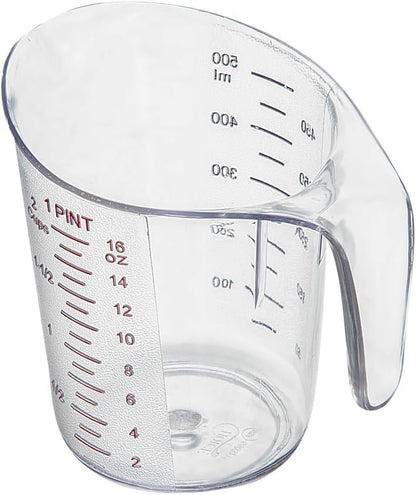RW Base 1 Pint Measuring Jar 1 Durable Measuring Beaker - Metric And Imperial Units V-Shaped Spout Clear Plastic Measuring Cup Handle With Thumb-Grip Tolerates Up To 248F