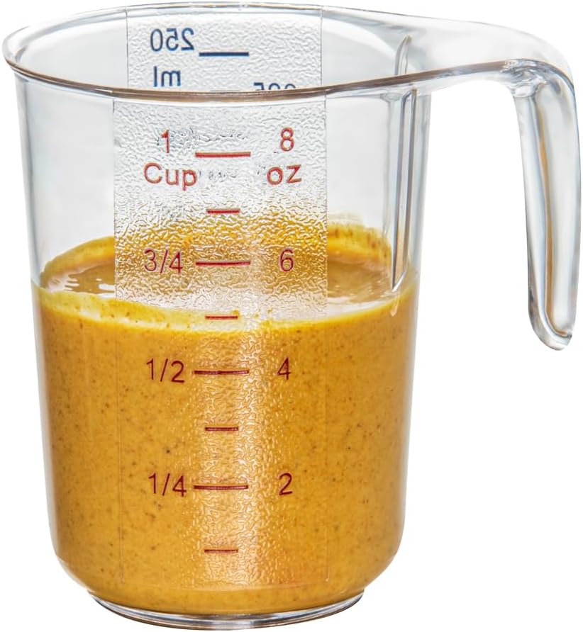 RW Base 1 Pint Measuring Jar 1 Durable Measuring Beaker - Metric And Imperial Units V-Shaped Spout Clear Plastic Measuring Cup Handle With Thumb-Grip Tolerates Up To 248F