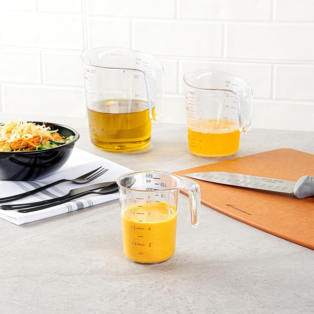 RW Base 1 Pint Measuring Jar 1 Durable Measuring Beaker - Metric And Imperial Units V-Shaped Spout Clear Plastic Measuring Cup Handle With Thumb-Grip Tolerates Up To 248F
