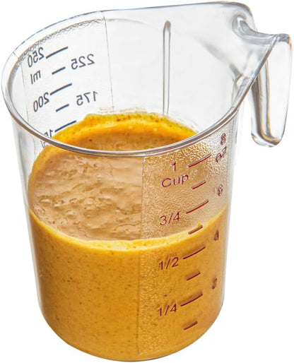 RW Base 1 Pint Measuring Jar 1 Durable Measuring Beaker - Metric And Imperial Units V-Shaped Spout Clear Plastic Measuring Cup Handle With Thumb-Grip Tolerates Up To 248F