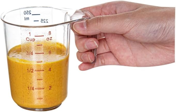 RW Base 1 Pint Measuring Jar 1 Durable Measuring Beaker - Metric And Imperial Units V-Shaped Spout Clear Plastic Measuring Cup Handle With Thumb-Grip Tolerates Up To 248F
