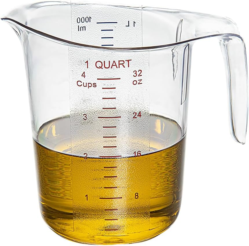 RW Base 1 Pint Measuring Jar 1 Durable Measuring Beaker - Metric And Imperial Units V-Shaped Spout Clear Plastic Measuring Cup Handle With Thumb-Grip Tolerates Up To 248F