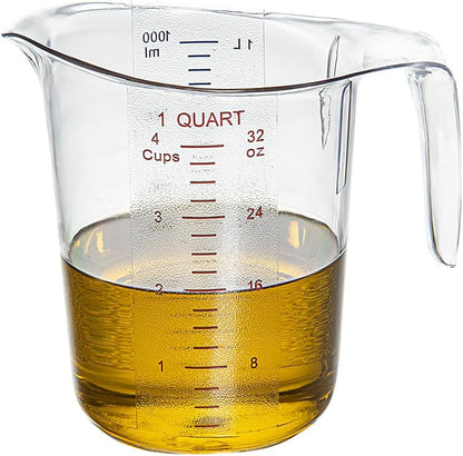 RW Base 1 Pint Measuring Jar 1 Durable Measuring Beaker - Metric And Imperial Units V-Shaped Spout Clear Plastic Measuring Cup Handle With Thumb-Grip Tolerates Up To 248F
