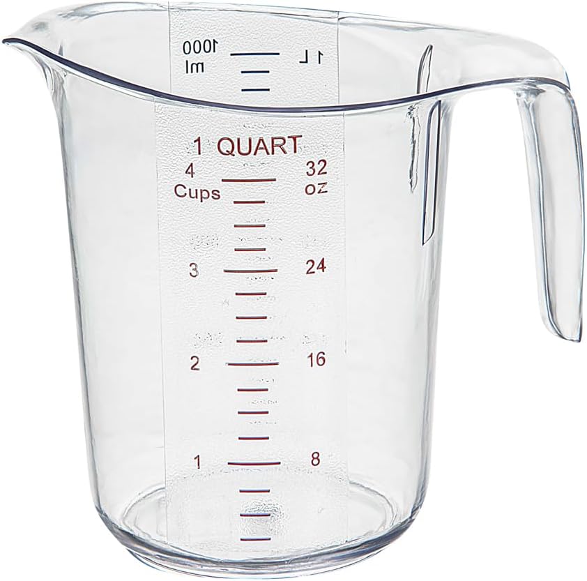 RW Base 1 Pint Measuring Jar 1 Durable Measuring Beaker - Metric And Imperial Units V-Shaped Spout Clear Plastic Measuring Cup Handle With Thumb-Grip Tolerates Up To 248F