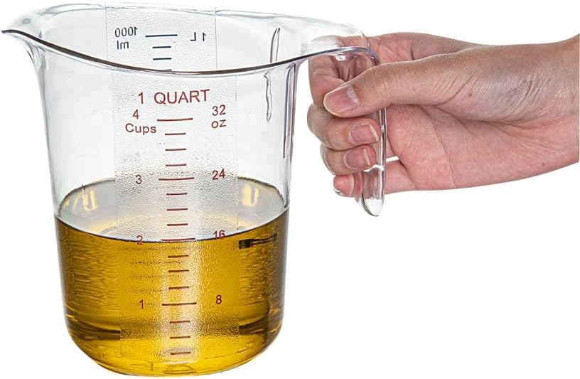 RW Base 1 Pint Measuring Jar 1 Durable Measuring Beaker - Metric And Imperial Units V-Shaped Spout Clear Plastic Measuring Cup Handle With Thumb-Grip Tolerates Up To 248F